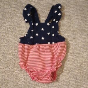Starry Navy and Striped Red Baby Romper